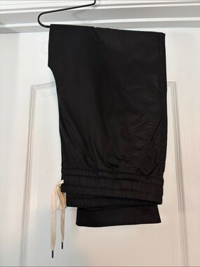 Black Drawstring Pants with Cream Tie